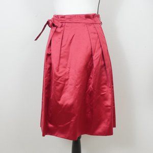 Moschino Red Satin Pleated Tie Belt A Line Gathered Waist Size 6 Skirt